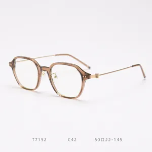 Detailed view of the stylish brown geometric TR90 optical glasses frame with slim metal temples.