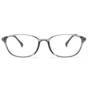 Transparent grey TR90 optical glasses frame, stylish vintage oval eyewear main front view
