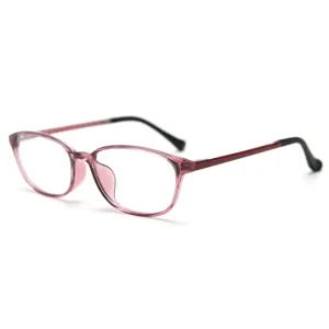 Korean style TR90 lightweight optical glasses frame for women, retro trendy pink clear fashion.
