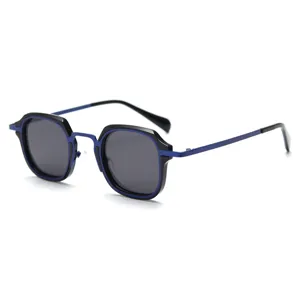 Retro metal polarized sunglasses for men and women, unique geometric punk street style shades.