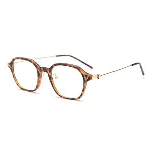 Tortoise shell polygon optical glasses frame with slim metal temples for men and women daily use.