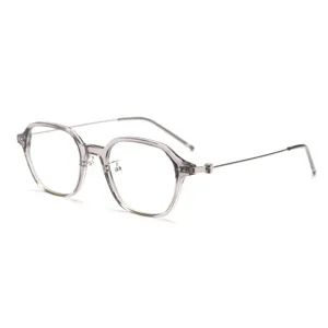 Clear grey optical glasses frame with lightweight metal temples for men and women stylish look.