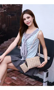 Chic tweed crossbody cosmetic bag set with classic woven texture and portable shoulder strap style.