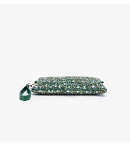Green tweed cosmetic bag portable wristlet clutch simple stylish daily makeup pouch