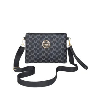 Black Monogram Crossbody Bag Women Fashion Shoulder Envelope Bag with Gold M Logo