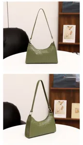 Grüne geflochtene Ledertasche für Damen, stilvolle Achseltasche mit Reißverschluss.