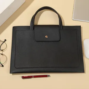 Minimalist PU leather laptop handbag and business briefcase with large capacity for daily use.