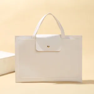 Minimalist Solid Color PU Leather Laptop Handbag Ultralight Business Briefcase Document Bag Storage Purse For Office Commuting Unisex