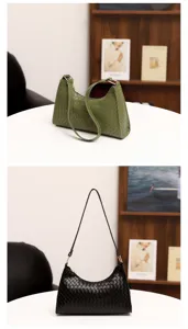 Detailansicht der gewebten Leder-Hobo-Umhängetasche mit filigraner handwerklicher Textur.