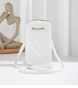 Bolso cruzado acolchado blanco para mujer elegante pequeño bolso de hombro para móvil