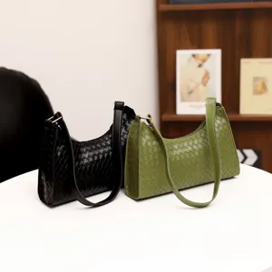 Klassische geflochtene Leder Schultertasche Damen Achseltasche, stylische elegante Freizeittasche.