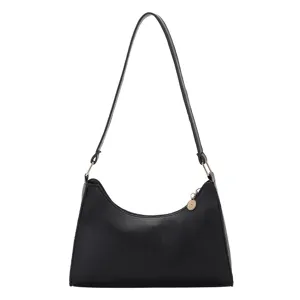 Klassische schwarze Umhängetasche für Damen, modische Handtasche mit Reißverschluss und Griff.