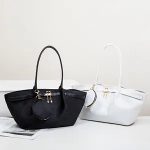 Modische große Schulter Shopper Tasche Damen Pendler Retro Stil in Schwarz und Weiß Farben