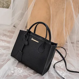 Damen Mode schwarze Litschi Muster kleine quadratische Handtasche elegante Umhängetasche