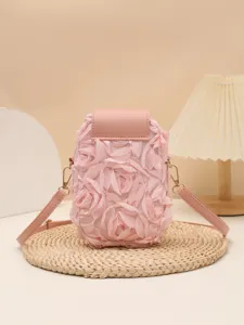 Rosa 3D Rosenblüten Umhängetasche für Damen, elegante lässige Mini Handytasche!
