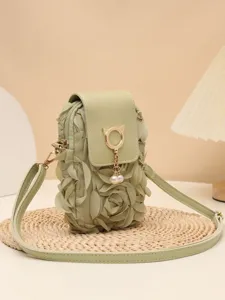 Charmante grüne Rosenblüten Handytasche mit Perlenquaste, stilvolle Umhängetasche für Damen.