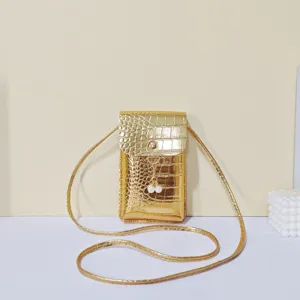 Gouden krokodil patroon crossbody telefoon tasje mini schoudertas met parel kwastje voor dames