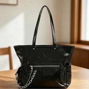 Sac Fourre-tout en Cuir PU de Haute Qualité Grande Capacité Sac à Bandoulière Minimaliste pour Hommes Femmes Sac à Main de Navette