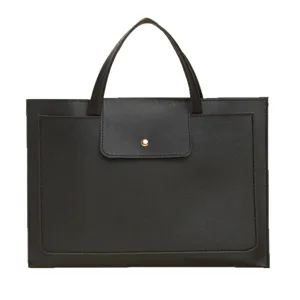 Minimalist large capacity black laptop handbag business briefcase for daily commute use.