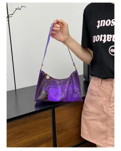 Lila transparente Jelly Umhängetasche, glänzende Baguette Handtasche für Damen Mode Alltag.