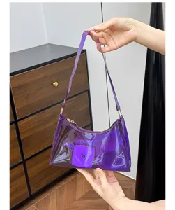 Transparente lila Gelee Achseltasche Mode glänzende Baguette Umhängetasche Damen chic