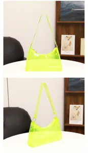 Neon gelbe transparente PVC Baguette Schultertasche, minimalistischer Chic Stil.