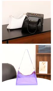 Detailansicht stilvoller Underarm-Baguette-Taschen mit glänzenden und strukturierten Oberflächen.