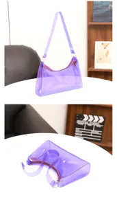Transparente lila Achseltasche, glänzende Gelee Baguette Handtasche, stilvolles minimalistisches Design.
