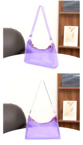 Transparente lila Achseltasche stylische Baguette Umhängetasche für Damen modisch.