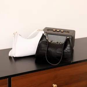 Einfache kroko-muster unterarm schultertasche für damen, stilvolle baguette handtasche.
