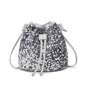 Stylish sequin bucket bag for women, versatile sparkling shoulder and messenger bag for autumn.