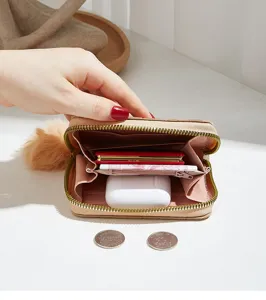Women short zip wallet textured coin purse compact card holder fashion daily bag spring
