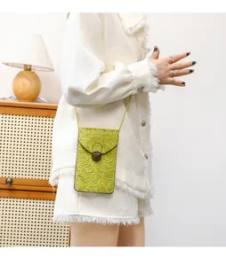 Borsa per telefono goffrata vintage con chiusura in metallo, elegante borsa a tracolla.