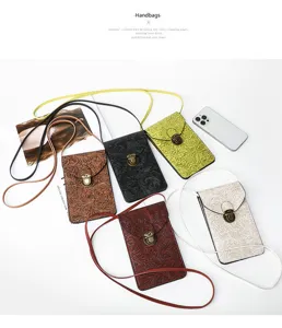 Borsa per telefono in pelle goffrata vintage borsa a tracolla con chiusura in metallo