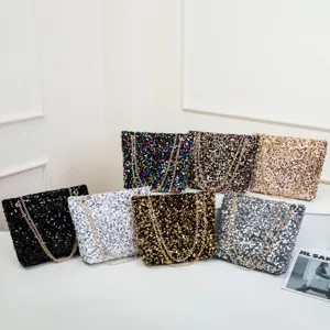 Fashion Sequin Shoulder Bag For Women Urban Minimalist PU Leather Sequin Chain Underarm Crossbody Bag Large Capacity Evening Tote Bag Daily Commute Party Purse Handbag