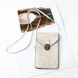 Borsa a tracolla per telefono con motivo floreale goffrato e chiusura in metallo retro.