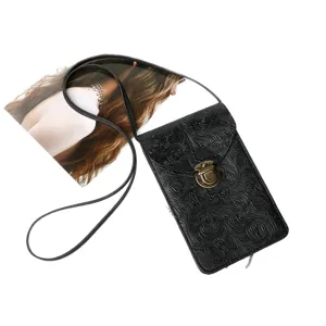 Borsa a Tracolla per Telefono in Pelle Goffrata Retrò Borsetta con Chiusura Metallica