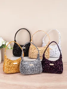 Stijlvolle schoudertas met pailletten voor dames, elegante fluwelen okseltas in diverse chique kleuren.