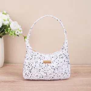 Witte pailletten okseltas PU leer stijlvolle schoudertas voor dames zomerse streetwear trend.