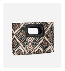 Ethnic geometric woven handbag stylish casual commute tote bag clutch purse daily