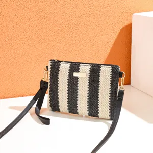 Womens Woven Straw Crossbody Bag Fashion Striped Casual Shoulder Bag Small Square Bag Daily Handbag Summer Beach Bag