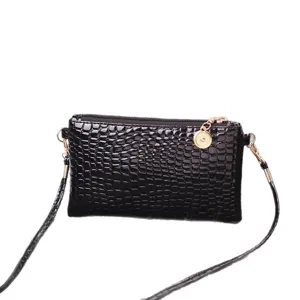 2025 New Women's Black Crocodile Pattern Crossbody Bag Casual Phone Coin Purse Shoulder Bag