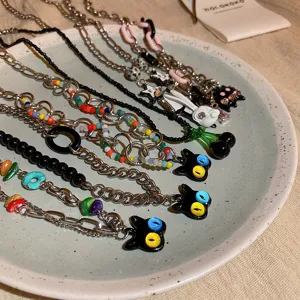 Cute cartoon cat cherry necklace set, dark sweet cool clavicle chain jewelry for women.