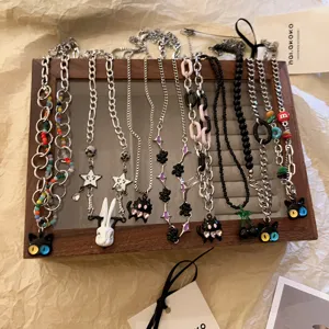 Cute cartoon cat cherry necklace set sweet cool style dark punk multi layer clavicle chain