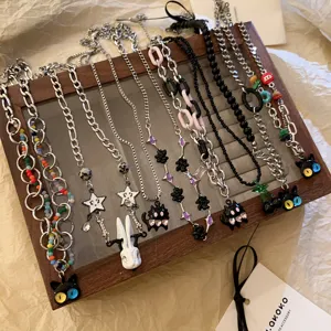 Cute cartoon cat cherry necklace set with dark sweet cool style charms for daily wear.