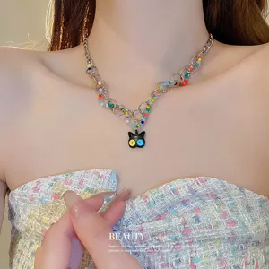 Cute colorful cartoon big-eye cat necklace sweet cool style clavicle chain fashion jewelry