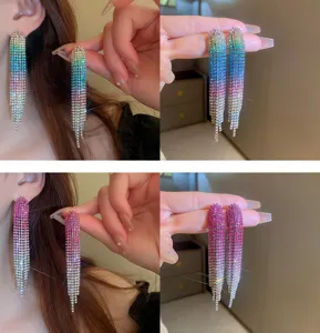 Colorful rhinestone tassel earrings long crystal sparkling drop jewelry for women party