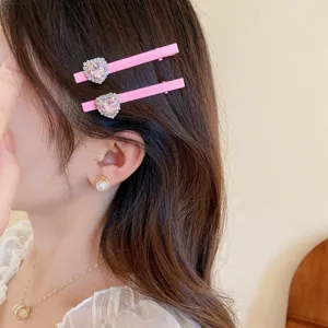 Roze strass hart haarspelden schattige zijkant eendebek clip mode haaraccessoires dames