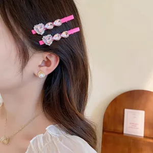 Roze strass hart eendenbek haarspeld zoete haaraccessoire voor vrouwen en meisjes
