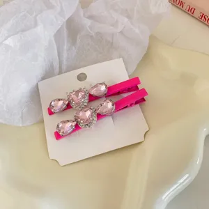 Roze kristal hart eendenbek haarspelden zoete stijl strass haaraccessoires zijkant vrouwen